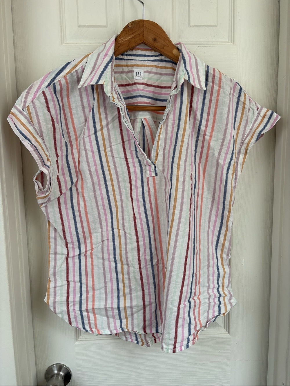 GAP Multistripe Short Sleeve Button-Down in Pastel Mix